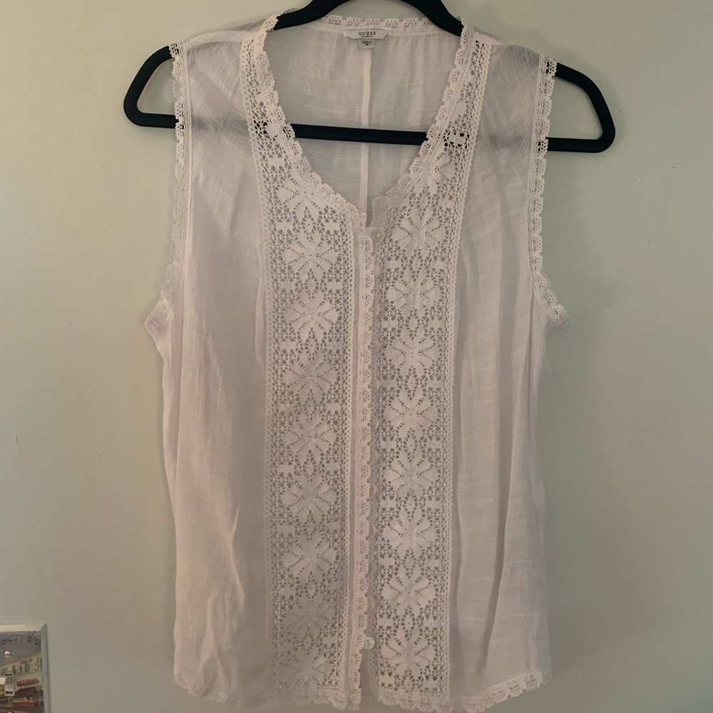 Guess White Lace Tank Top Blouse, Size Medium
